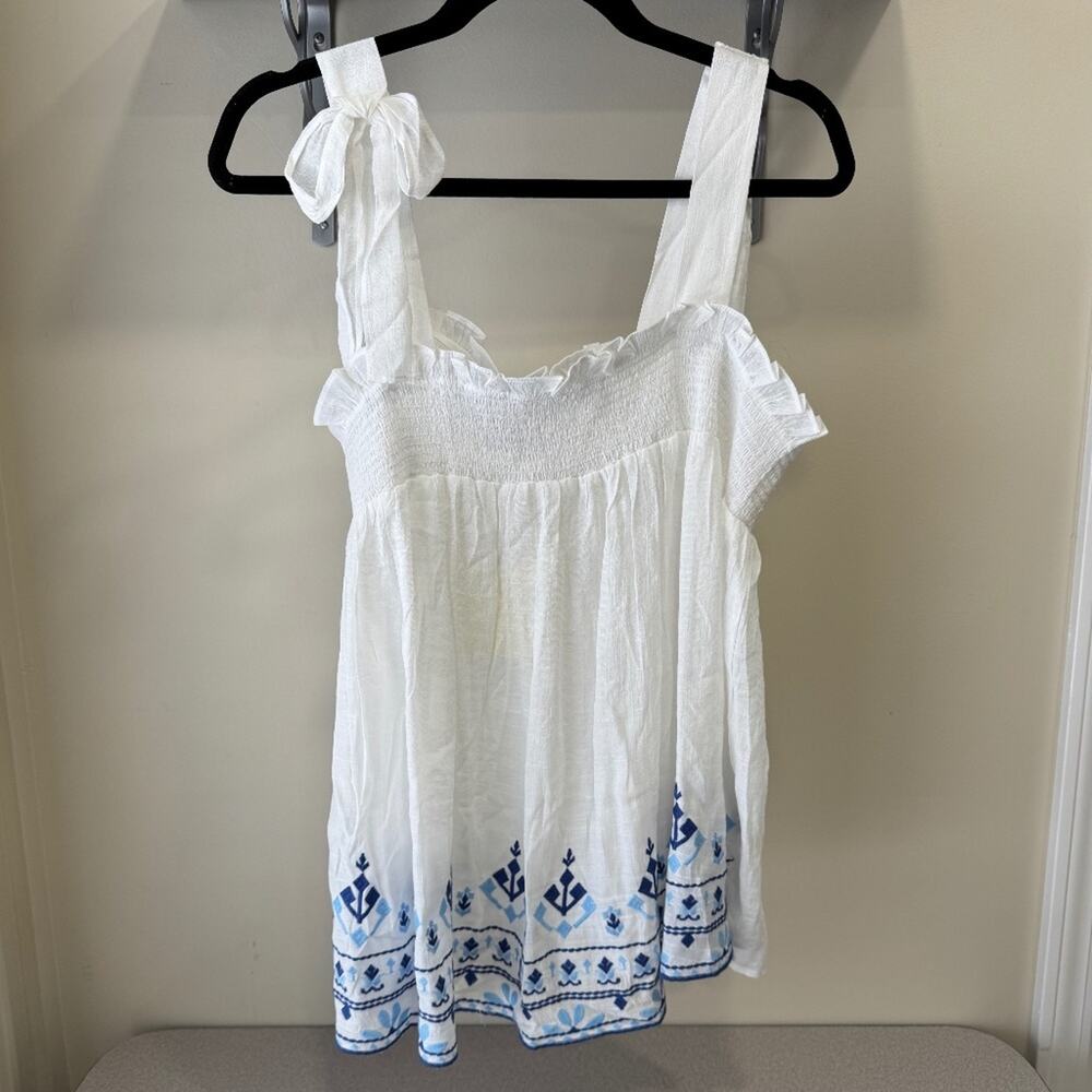 Perch White & Blue Flowy Tank Top